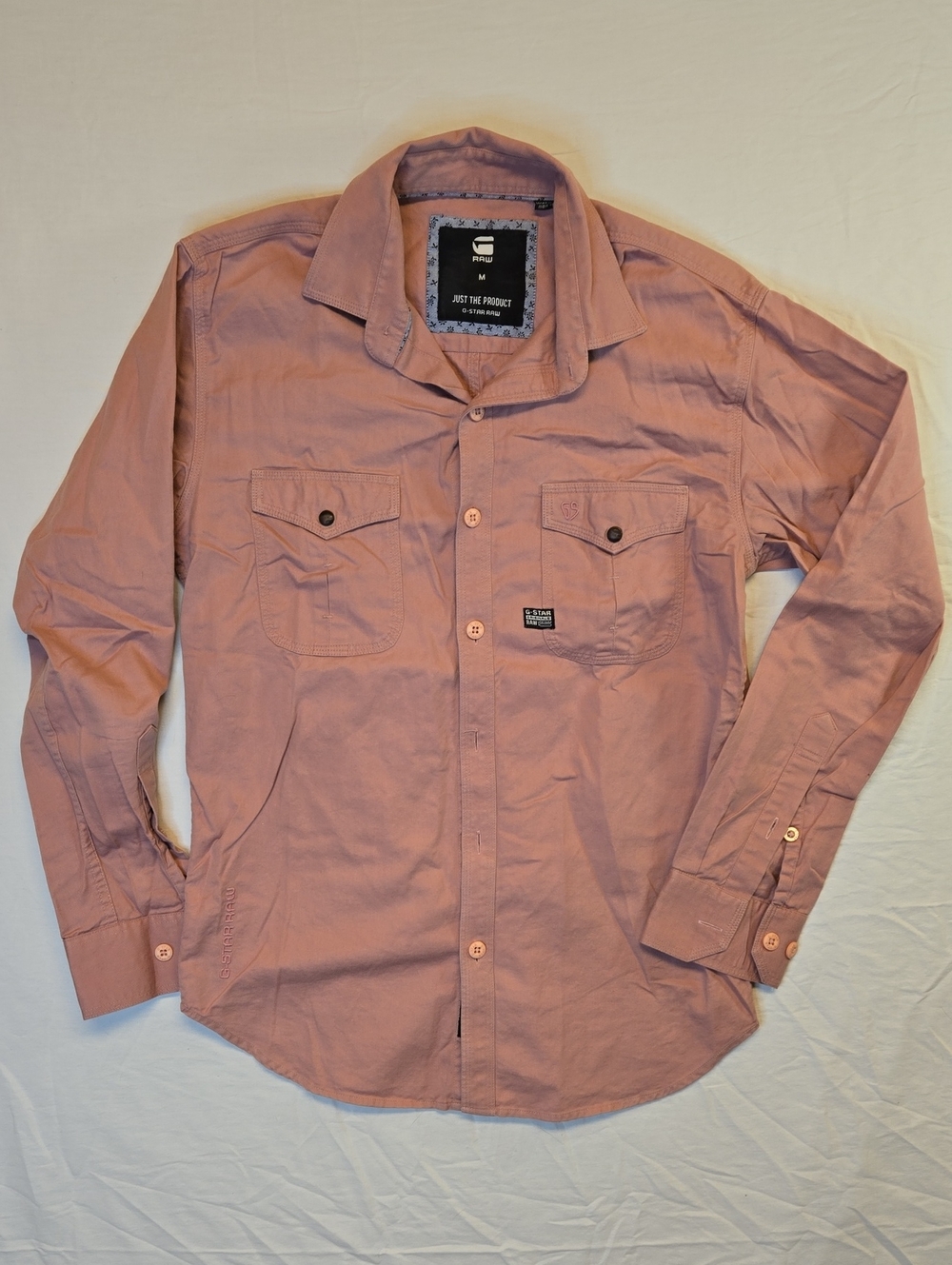 G-Star Raw Dusty Pink Button Down Long Sleeve Embroidered Casual Dress Shirt